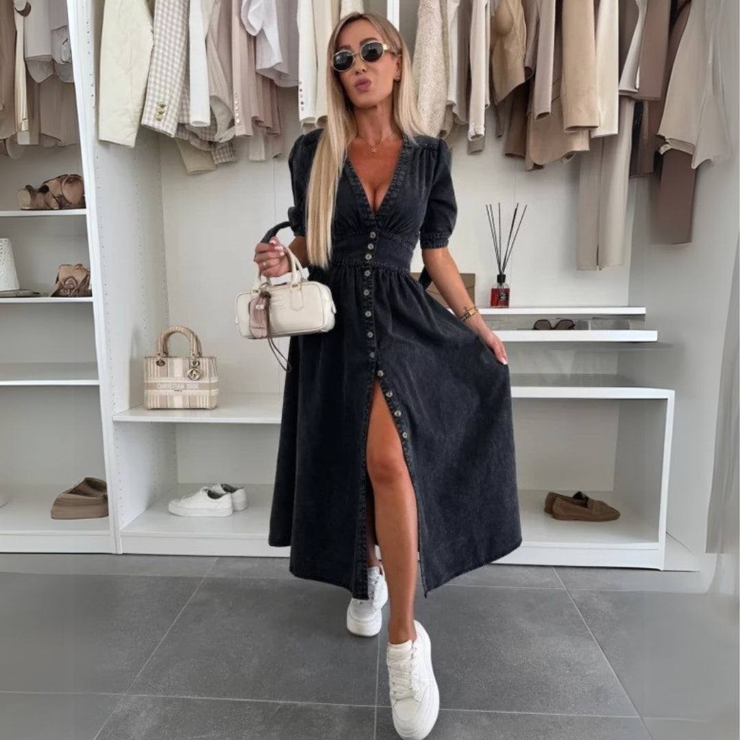 Karla - Robe boutonnée col en V