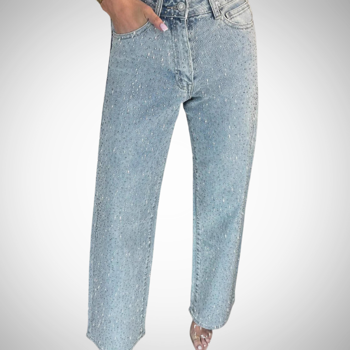 Molly| Rhinestone-Embellished Straight-Leg Jeans