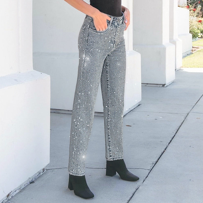 Molly| Rhinestone-Embellished Straight-Leg Jeans