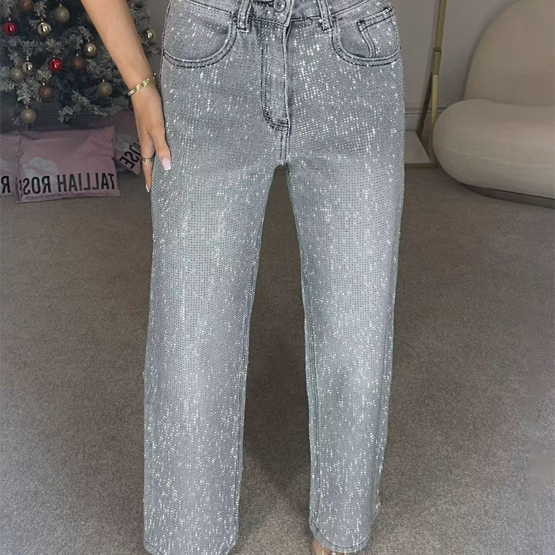 Molly| Rhinestone-Embellished Straight-Leg Jeans