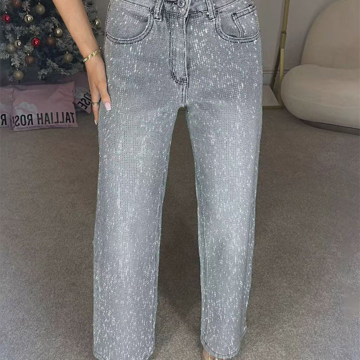Molly| Rhinestone-Embellished Straight-Leg Jeans