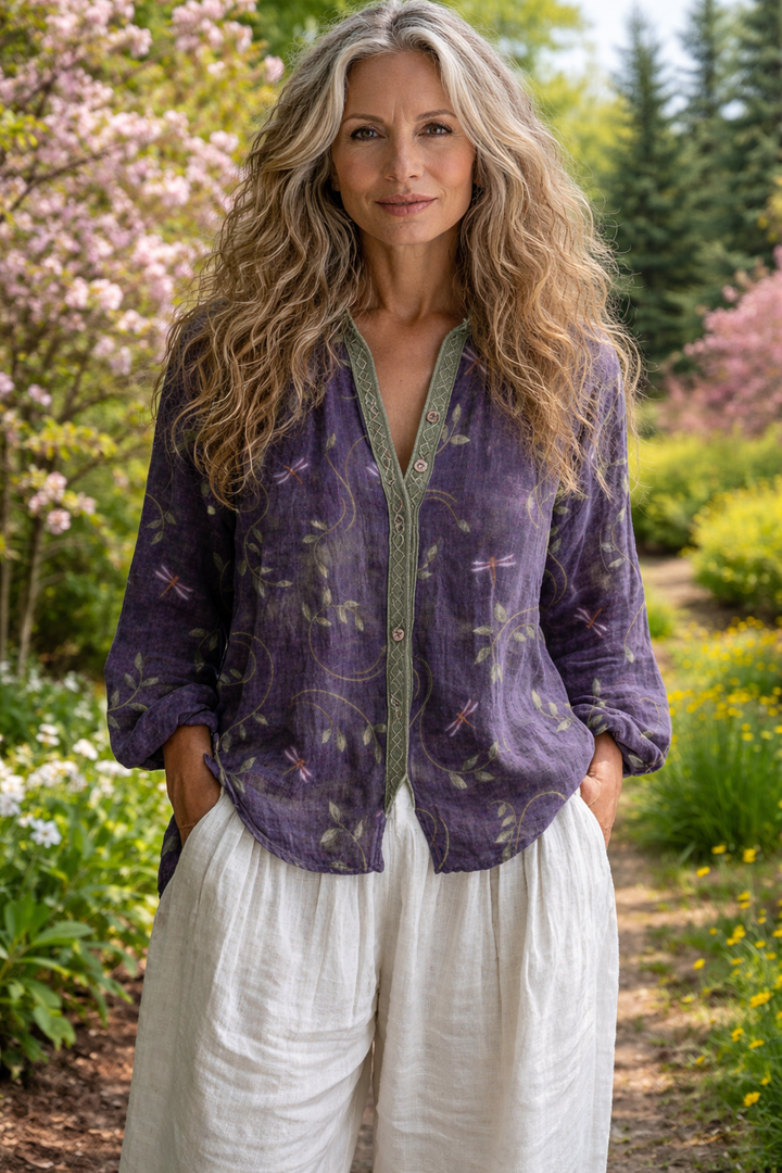 Brianna | Elegant Vintage Leaf Print Shirt