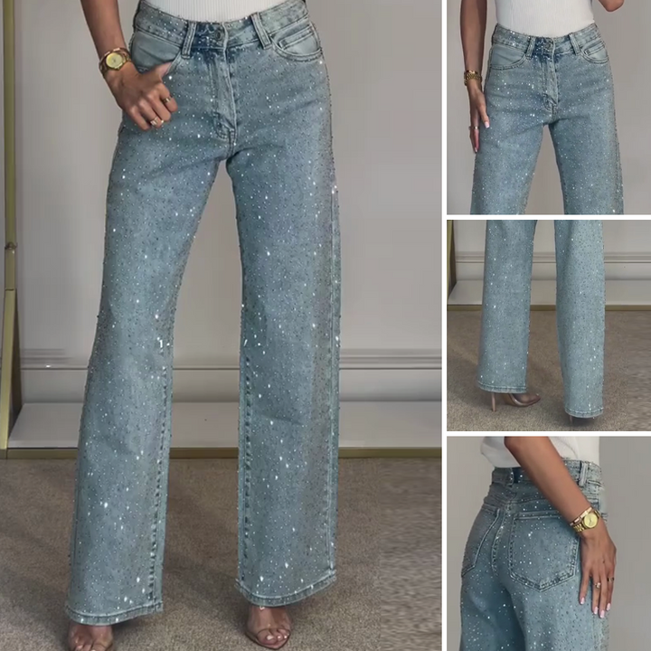 Molly| Rhinestone-Embellished Straight-Leg Jeans