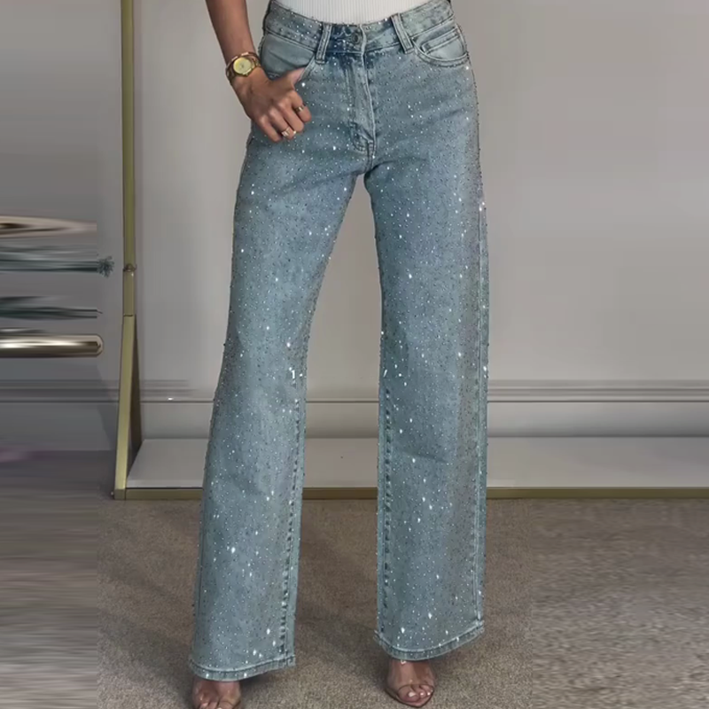 Molly| Rhinestone-Embellished Straight-Leg Jeans