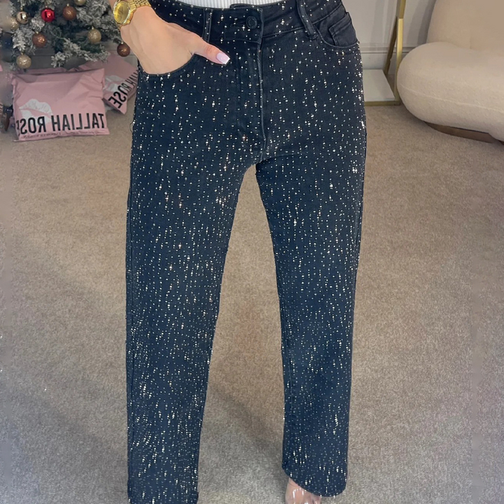 Molly| Rhinestone-Embellished Straight-Leg Jeans