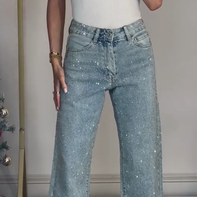 Molly| Rhinestone-Embellished Straight-Leg Jeans